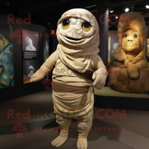 Olive Mummy mascot costume character dressed with a Cargo Pants and Wraps