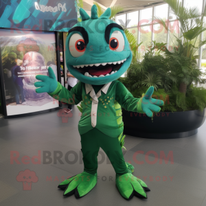 Forest Green Barracuda mascot costume character dressed with a Suit Pants and Anklets