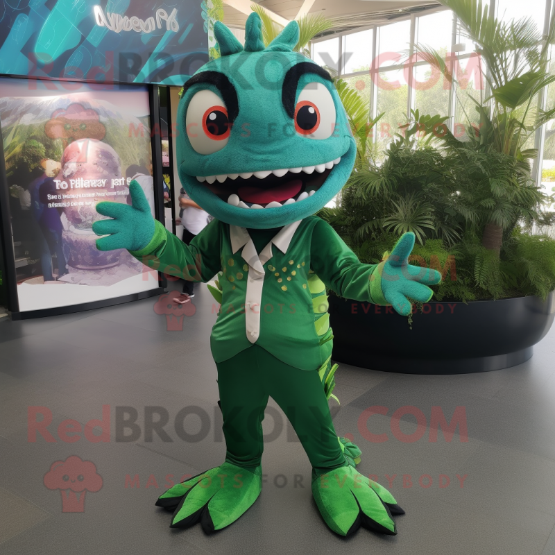 Forest Green Barracuda mascot costume character dressed with a Suit Pants and Anklets Forest Green Barracuda mascot costume character dressed with a Suit Pants and Anklets