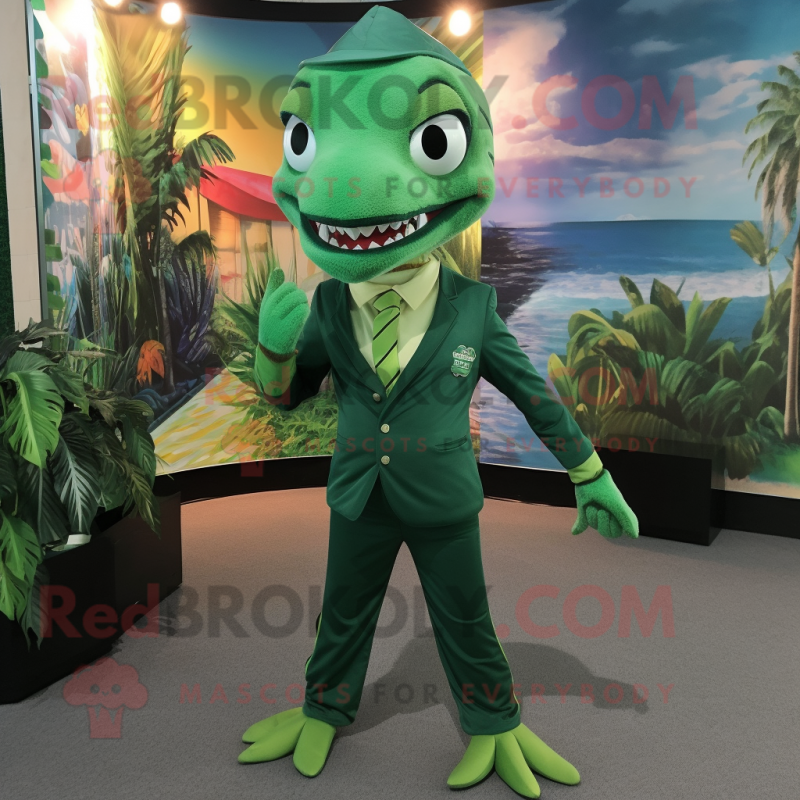 Forest Green Barracuda mascot costume character dressed with a Suit Pants and Anklets Forest Green Barracuda mascot costume character dressed with a Suit Pants and Anklets