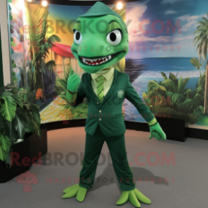 Forest Green Barracuda mascot costume character dressed with a Suit Pants and Anklets