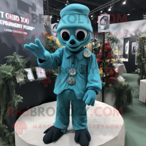 Teal Graveyard mascot costume character dressed with a Jumpsuit and Anklets