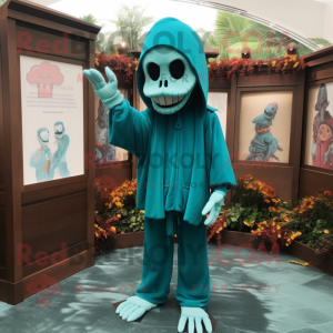 Teal Graveyard mascot costume character dressed with a Jumpsuit and Anklets