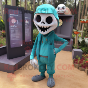 Teal Graveyard mascot costume character dressed with a Jumpsuit and Anklets