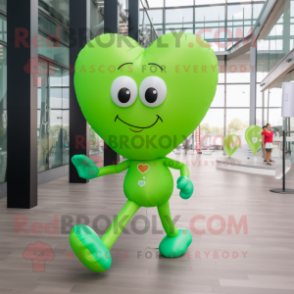 Lime Green Heart Shaped Balloons mascot costume character dressed with a Running Shorts and Smartwatches