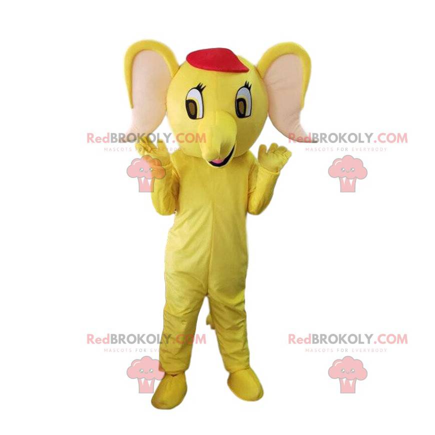 Mascotte d'éléphant jaune, costume d'éléphanteau jaune -