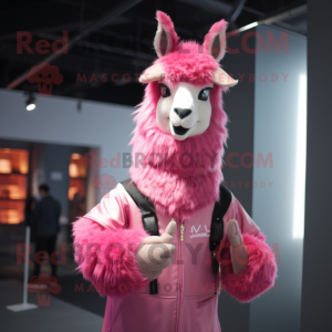 Pink Lama maskot kostume...