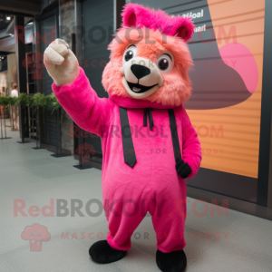 Pink Llama mascot costume character dressed with a Jacket and Gloves