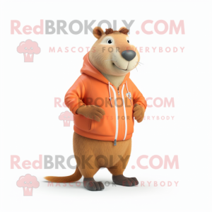 Peach Capybara mascot costume character dressed with a Joggers and Foot pads