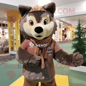 Brown Say Wolf mascot costume character dressed with a Romper and Scarves