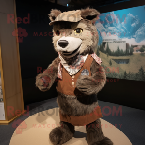 Brown Say Wolf mascot costume character dressed with a Romper and Scarves