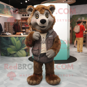 Brown Say Wolf mascot costume character dressed with a Romper and Scarves