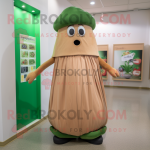 Tan Zucchini mascot costume character dressed with a Dress and Caps