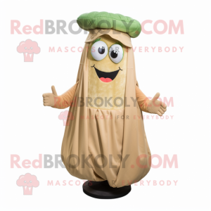 Tan Zucchini mascot costume character dressed with a Dress and Caps