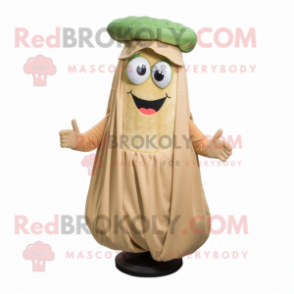 Tan Zucchini mascot costume character dressed with a Dress and Caps
