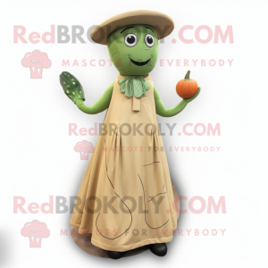 Tan Zucchini mascot costume character dressed with a Dress and Caps