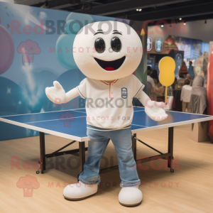 Cream Ping Pong Table mascot costume character dressed with a Mom Jeans and Keychains