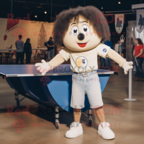 Cream Ping Pong Table mascot costume character dressed with a Mom Jeans and Keychains