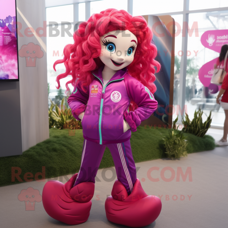 Magenta Mermaid mascot costume character dressed with a Windbreaker and Keychains