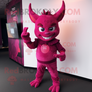 Magenta Devil mascot costume character dressed with a Romper and Cummerbunds