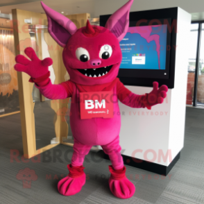 Magenta Devil mascot costume character dressed with a Romper and Cummerbunds