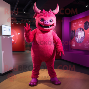 Magenta Devil mascot costume character dressed with a Romper and Cummerbunds