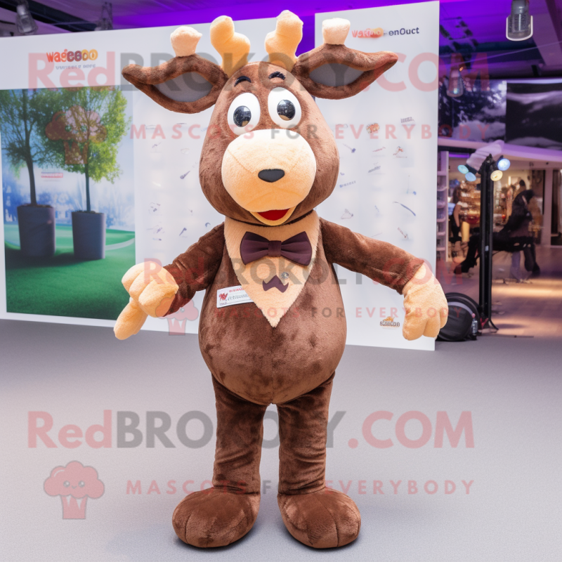 Brown Reindeer mascot costume character dressed with a Playsuit and Bow ties Brown Reindeer mascot costume character dressed with a Playsuit and Bow ties