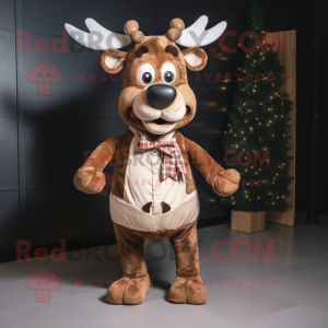 Brown Reindeer mascot costume character dressed with a Playsuit and Bow ties