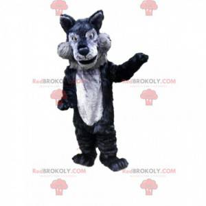 Mascotte de loup gris et noir, costume de loup, animal sauvage