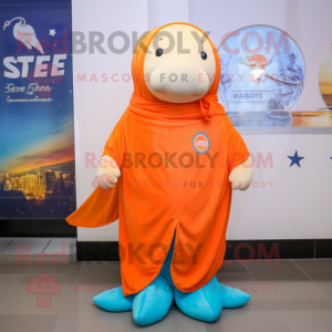 Orange Stellar'S Sea Cow mascot costume character dressed with a Flare Jeans and Shawls