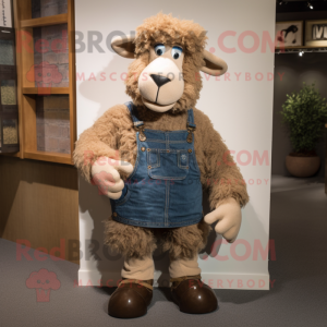 Brown Suffolk Sheep mascot costume character dressed with a Jeans and Cummerbunds