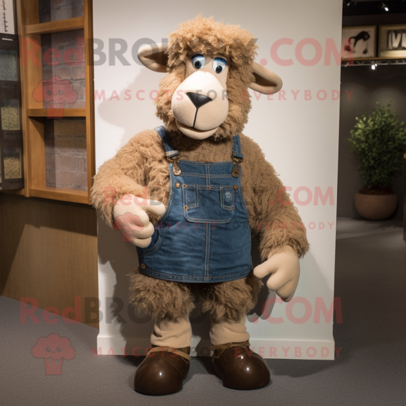 Brown Suffolk Sheep mascot costume character dressed with a Jeans and Cummerbunds Brown Suffolk Sheep mascot costume character dressed with a Jeans and Cummerbunds