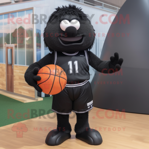 Black Basketball Ball mascot costume character dressed with a Board Shorts and Cummerbunds