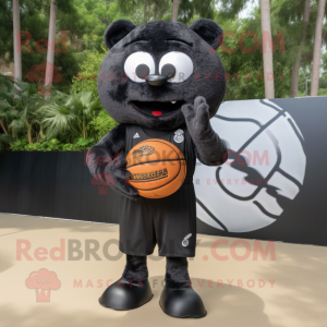 Black Basketball Ball mascot costume character dressed with a Board Shorts and Cummerbunds