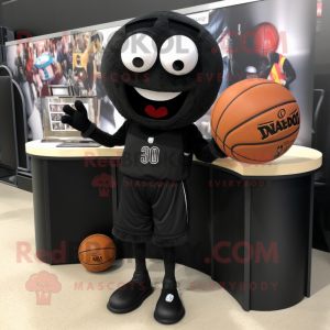 Black Basketball Ball mascot costume character dressed with a Board Shorts and Cummerbunds