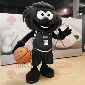 Black Basketball Ball mascot costume character dressed with a Board Shorts and Cummerbunds