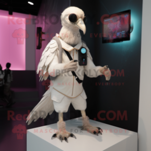 White Vulture mascot costume character dressed with a Jeggings and Digital watches