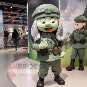 Gray Green Beret mascot costume character dressed with a Mini Skirt and Berets