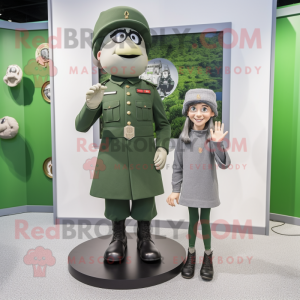 Gray Green Beret mascot costume character dressed with a Mini Skirt and Berets