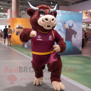 Maroon Buffalo mascot costume character dressed with a Running Shorts and Handbags