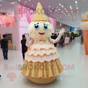 Cream Ice Cream Cone mascot costume character dressed with a Ball Gown and Rings