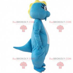 Mascota dinosaurio azul y blanco, traje de dragón colorido -