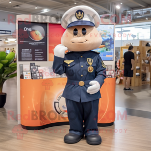 Peach Navy Soldier mascot costume character dressed with a Board Shorts and Caps