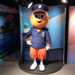 Peach Navy Soldier mascot costume character dressed with a Board Shorts and Caps