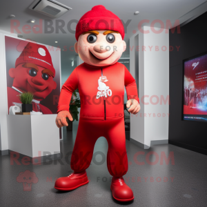 Red Ice mascot costume character dressed with a Jeggings and Caps