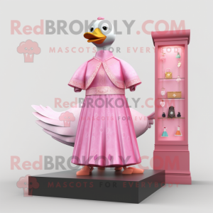 Pink Geese mascot costume character dressed with a Empire Waist Dress and Brooches