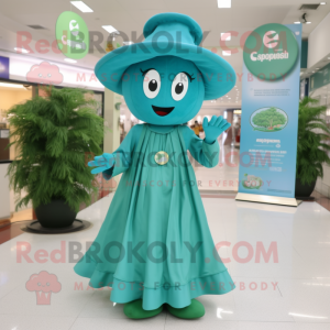 Cyan spenat maskot kostym...