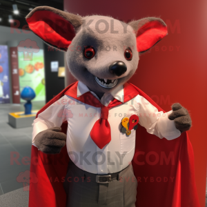 Red Fruit Bat mascot costume character dressed with a Poplin Shirt and Tie pins