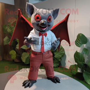 Red Fruit Bat mascot costume character dressed with a Poplin Shirt and Tie pins