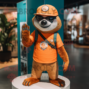 Orange Sloth mascot costume character dressed with a Board Shorts and Berets